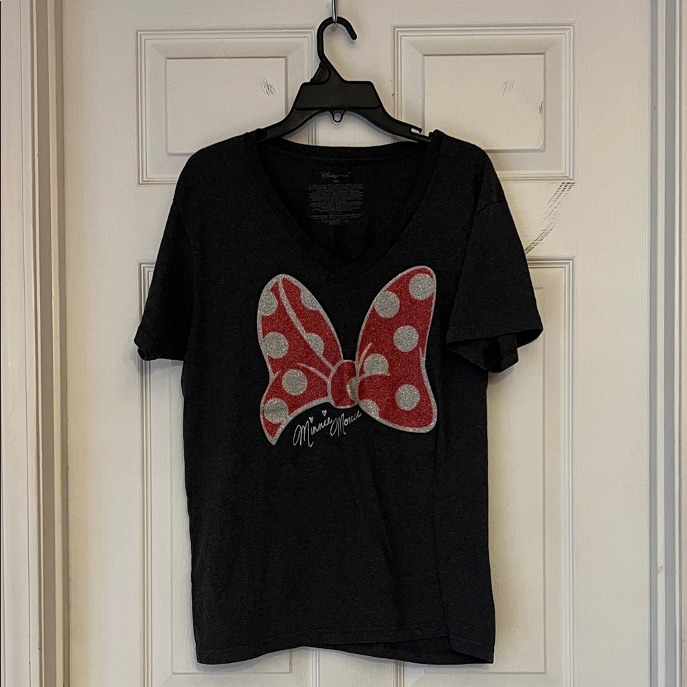 Disney Women's Black Tee with Red Polka Dot Bow